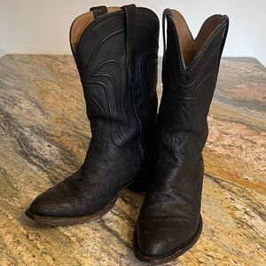 Tecovas Genuine Ostrich Black Cowboy Boots 
Size 8